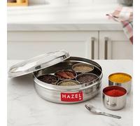 Hazel Stainless Steel Airtight Indian Spice Box | Container for Kitchen Lid & Spoon Set of 7 Small Box