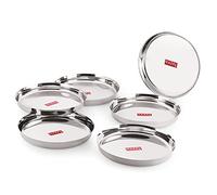 Hazel Stainless Steel Dinner Plates Indian | Metal Plates India | Unbreakable Plates Set of 6 with Glossy Mirror Finish, Silver