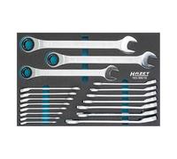 HAZET Ratchet Open-End Wrench Set - Traction Profile 18-Piece 163-366/18