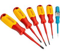 HAZET Electricians Screwdriver Set 811KV/6 High Voltage 6pcs VDE 1000V Slotted Profile and PH Including Phase Tester, Protective Insulation.