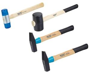 HAZET Hammer Set 2140/4, 4 Pieces, Engineer's Hammer 300 g and 500 g, Plastic Hammer with Interchangeable Heads, Rubber Mallet, Longer Life Thanks to BluGuard