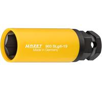 HAZET Impact Socket 903SLG6-19, 1/2 Inch Square, SW 19 mm, 24 mm Outer Hexagon, Traction Profile, Plastic Sleeve Yellow, Rim Protection, Machine Operation
