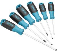 HAZET Screwdriver 811/6, 6-Piece Set, Phillips PH and Slotted Profile, Non-Slip 3-Component Handle for High Power Transmission