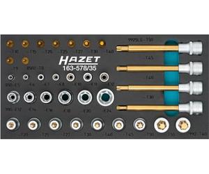 Hazet Screwdriver Socket Set Torx 163-587/35, 35 Pieces, with 1/4 and 1/2 Inch Square, Internal and External Torx, Sizes E6-E24 and T8-T50 for Versatile Applications