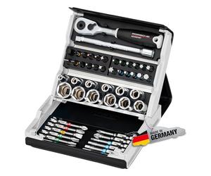 HAZET SmartCase Socket Spanner Set 2200SC-2-PD, 50 Pieces, Porsche Motorsport Edition, 1/4 Inch Reversible Ratchet, with Bits and Sockets