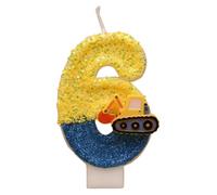 HAZMA 6th Birthday Boy, Digger Birthday Decoration 6 Years, Construction Site Birthday Decoration, 1 Year Boys, Digger Cake Decoration, Digger Decoration Children's Birthday Party (Yellow, Number 6)