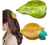 HAZMA Pack of 2 Claw Hair Clips - Pear and Lemon Fruit Claws for Girls | Summer Hair Accessories for Pool, Travel, Shower, Date, Party, Cute Claw Clip, Claw Clips