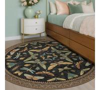 Hazo Haus Washable Black 6ft Round Area Rugs for Bedroom Beside Bed - Dark Unique Insect Print Circle Rug for Living Room, Dining Room, Vintage Nature Insect Design, Low Pile & Soft