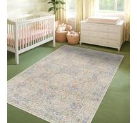 Hazo Haus William Morris Washable Rug 5x8 Beige Blue Area Rug