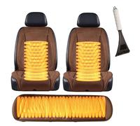 Hazomeu Warm Driver Seat Cushion Comes with snow shovel and steering wheel cover It Is the Warmest Gift for Drivers in Winter,Brown-mainseat+auxiliaryseat+backseat