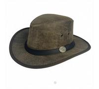 Hazy Blue Unisex Mens Womens 100% Genuine Leather Distressed Cowboy Fedora Style Australian Hat Tamworth (UK, Alpha, XL, Tan/Black)