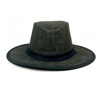 Hazy Blue Unisex Mens Womens 100% Genuine Leather Distressed Cowboy Fedora Style Australian Hat Tamworth (UK, Alpha, XXL, Olive/Black)