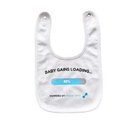 Hazza Toyz “Baby Gains Loading” Funny Baby Bib | 100% Cotton | Gym-Themed Baby Gift | Perfect for Feeding and Teething Collection (White + Mystic Blue)