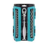 HB 120-Tooth 1/4 & 1/2 Inch Drive Reversible & Sealed Head Ratchet Handle 41 Pieces Socket Set, Extension Bar with hex Head, Torx/PZ/PH/SL/HEX bit, Made in Taiwan AKM008-G