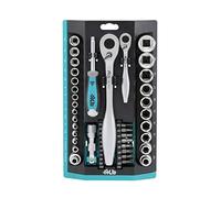 HB 120-Tooth 1/4 & 1/2 Inch Drive Sealed Head Ratchet Handle 65 Piece Socket Set Reversible Quick Release Extension Bar Torx PZ PH SL HEX Bits Chrome Vanadium Steel Made in Taiwan AKM022-G