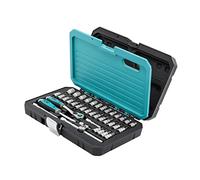 HB 120-Tooth 1/4 Inch Drive Ratchet Handle & Bit Socket Set 42 Piece Reversible Quick Release Ergonomic Push Button Chrome Vanadium Steel Blow Mold Case Made in Taiwan AKM017-G