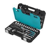 HB 120-Tooth Offset Ratchet Handle 132 Piece Socket and E-Torx Set 1/2 1/4 Inch Drive Reversible Quick Release Chrome Vanadium Steel with Compact Blow Mold Case Made in Taiwan AKM020-G