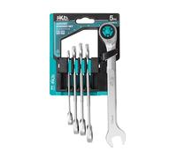 HB 5 Piece Ratchet Spanner Set Metric 100 Tooth 12 Point Box End 15° Angled Head Reversible Combination Wrenches with Storage Rack Chrome Vanadium Steel Professional Tools Made in Taiwan WKM006-G