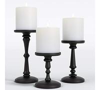 HB Design Co. Matte Black Candle Holders Set of 3 - Metal Pillar Candle Holders - 3 Pillar Candle Holder Centerpiece - Black Candle Holder Set