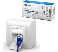 HB-DIGITAL 1x CAT.6a network socket with 2X RJ45 port surface-flush-mounted combination data socket for installation cables CAT.5 / 5e / 6 / 6a EIA/TIA 568A & B8P8C Ethernet