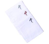 HB Initial Monogrammed Handkerchief for Men, 3 Piece Hand guided Embroidered Pure Cotton King size White Hanky Gift set (R)