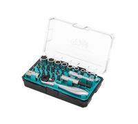 HB Mini 72-Tooth Reversible Ratchet Handle 1/4" Drive & Magnetic Bit Holder, Made in Taiwan, with Portable case, 25-Piece 1/4" Drive Socket and Bits Set AKM027-G