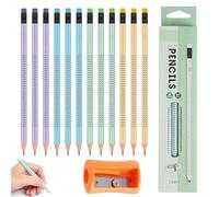 HB Pencils, Pencils with Rubber, 12 Pieces Ergonomic Triangular Pencil Multi-Colour, Lapis Pre-Sharpened, Graphite Pencil for Children Exams, School, Office