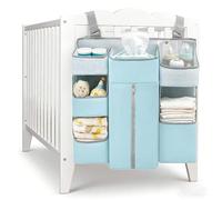 HB.YE 7 in 1 Multi-functional Diaper Hanging Organizer Waterproof Baby Caddy Organiser Storage Nursery Crib Hanging Nappy with Drawers for Kids Cot - Aqua Blue