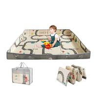 HB.YE Baby Play Mat Crawling Mat Vertical 180 x 150 cm,Extra Large Double-Sided Cushioned Fold-Up Non-Slip Portable Child Floor Mat Living Room Mat Baby Play Gym Newborn Gift,Rail (Beige)