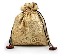 HBALDTEDC Silk Storage Purse Pouch Chinese Silk Style, Large Chinese Silk Brocade Drawstring Pouch Necklace Storage Pouches Jewelry Packaging Bags for Bracelets with lined(Beige)