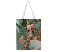 HBAWERUI Spa Day Pink Towel Giraffe 01 Canvas Tote Bag Reusable Grocery Bags Shoulder Bag for Women Casual Handbag for Shopping Going Out, 38x46CM