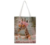 HBAWERUI Spa Day Pink Towel Giraffe 04 Canvas Tote Bag Reusable Grocery Bags Shoulder Bag for Women Casual Handbag for Shopping Going Out, 38x46CM