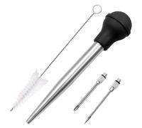 Hbbgdiy 1 Set Turkey Baster Stainless Steel Baster Syringe with Silicone Pump Head Includes Detachable Needles and Cleaning Brush Meat Injector for Turkey Chicken BBQ Cooking Kitchen Tools
