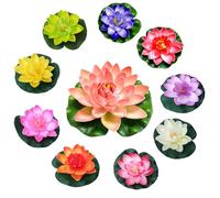 Hbbgdiy 10 PCS 4″ Floating EVA Lotus Flowers with Bottom Leaf, Lifelike Water Garden & Pool Decor for Ponds, Aquariums, Weddings & Home, Random Colors