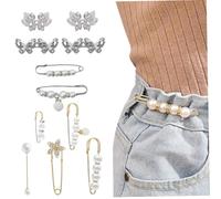 Hbbgdiy 11 Pcs Waist Tightener Clips Waistband Tightener Butterfly Pearl Waist Cincher Clip Pin Brooch Anti-Exposure Fixed Adjuster Clips for Clothes and Pants