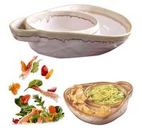 Hbbgdiy 1Pcs Ceramic Soup and Sandwich Plate Combo with Handle Retro Stoneware Bowl and Side Dish Easy to Clean Split Serving Tray Snack Bowl for Breakfast Lunch Tea Home Kitchen Beige