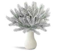Hbbgdiy 24Pcs Artificial Pine Branches 10.6in Snowy Winter Pine Picks Christmas Greenery Stems DIY Craft Supplies for Garland Wreath Making Christmas Tree Decoration Holiday Florals Home Decor