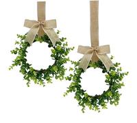 Hbbgdiy 2PCS 12 Inch Boxwood Wreath Greenery Mini Wreath with Bow Burlap Ribbon for Front Door Wall Porch Window Spring Summer Decor Indoor Outdoor