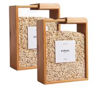 Hbbgdiy 2PCS Bamboo Cereal Dispenser 9.1x6.8x3.2 Inch with Removable Lid, Clear Plastic Grain and Flour Storage Container for Kitchen Pantry Organization