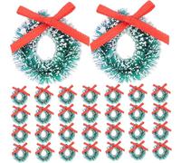 Hbbgdiy 30Pcs Mini Christmas Wreaths 1 Inch Artificial Frost Sisal Wreaths with Red Bows Miniature Tree Ornaments for Holiday Christmas Tree Decorations