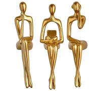 Hbbgdiy 3PCS Gold Resin Thinker Statue Set, 3 Style 6.7 Inch Abstract Sitting Posture Sculptures for Bookshelf, TV Console & Modern Home Office Decor