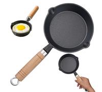 Hbbgdiy 6 Inch Round Mini Cast Iron Skillet with Dual Pouring Spouts, Non-Stick Small Frying Pan with Hanging Wooden Handle for Stove, Gas, Induction, Perfect for Eggs, Pancakes, Bacon