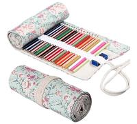 Hbbgdiy 72-Slot Pencil Roll, 32x8 Floral Canvas Pencil Case, Colour Roll-Up Organizer with Cable Tie, Art Supplies Storage for Artists, Students & School