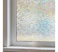 Hbbgdiy 79x24 Inch 3D Mosaic Cube PVC Window Privacy Film, Non-Adhesive Decorative Frosted Glass Film for Bathroom, Office, Living Room & Kitchen