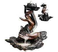 Hbbgdiy Backflow Incense Burner 7.1x3x6.4 Retro Lotus Waterfall Incense Holder with Buddhas Hand, Decorative Resin Burner for Teahouse, Meditation