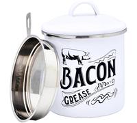 Hbbgdiy Bacon Grease Container 1.3L Enamel Oil Saver with Fine Mesh Strainer and Lid, Stainless Steel Fat Separator Can for Kitchen Cooking, Dishwasher Safe