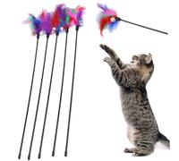 Hbbgdiy Cat Teaser, 5Pcs 24 Inch Plastic Cat Wand Toy with Colorful Plume Interactive & Entertaining Toys with Bell for Indoor Kittens Colorful Interactive Toy