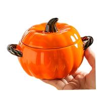 Hbbgdiy Ceramic Bowl with Lid 400ml Cute Pumpkin Bowl Mini Individual Pumpkin Pot Oven Safe Dual Handle Easy Clean Soup Bowls for Cooking and Baking