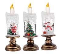 Hbbgdiy Christmas Candles 3Pcs Flameless LED Candles with Santa Claus Snowman Christmas Tree Battery Operated Snowflake Globe Candle Light for Table Fireplace Holiday Decor.