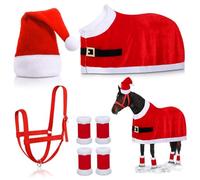 Hbbgdiy Christmas Horse Costume Red Outfit with Santa Hat Leg Wraps Saddle and Halter Funny Costumes for Horses to Wear for Winter Holiday Party and Parade Decorations
